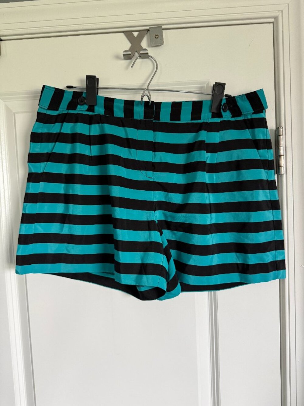 Ann Taylor LOFT Teal Black Striped Shorts Size 10